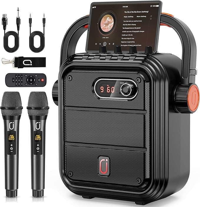 Máquina de karaoke con dos micrófonos inalámbricos